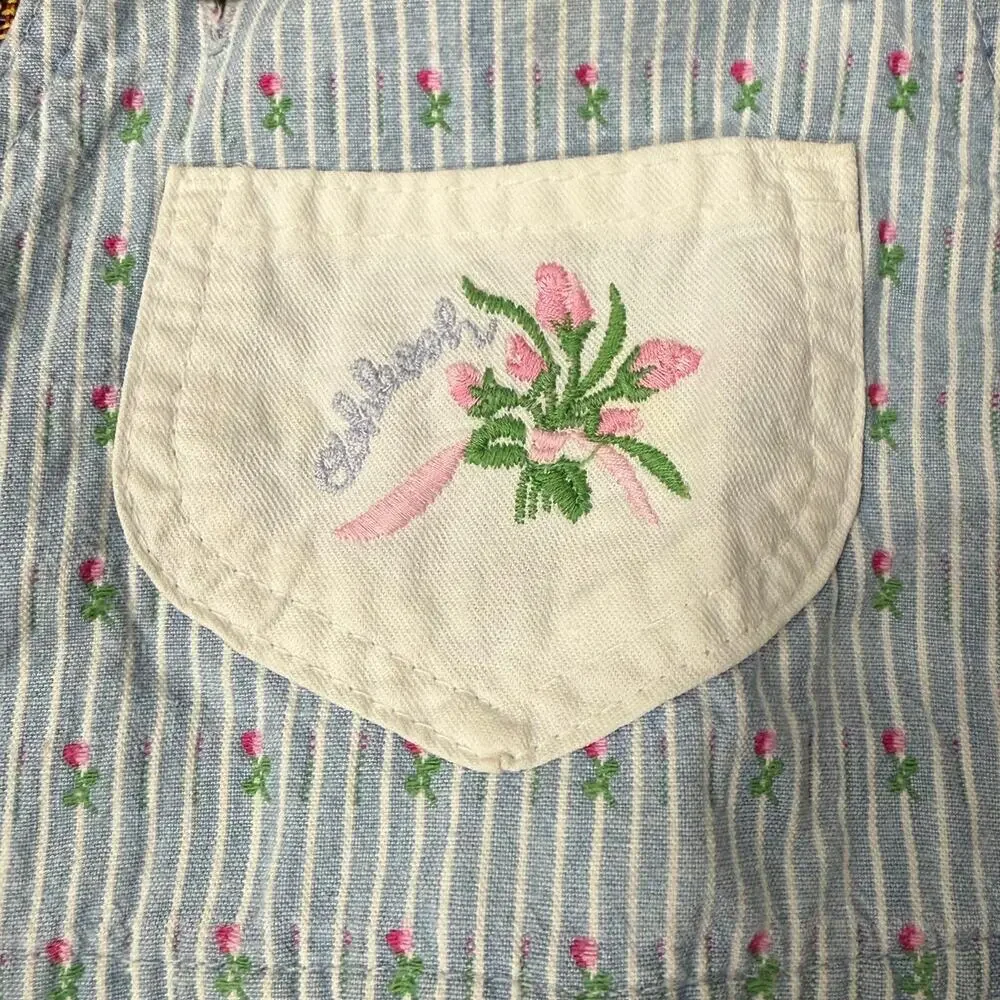 Vintage 90s OshKosh B'Gosh Floral Striped Embroidered Vestbak Overalls Girls 6